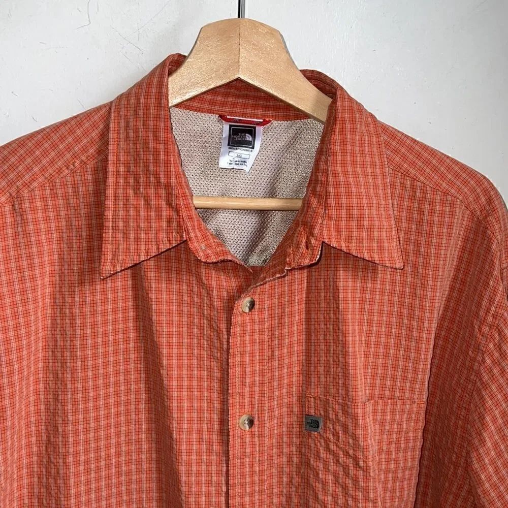 THE NORTH FACE Orange Plaid Button Up Shirt-L - Picture 2 of 9